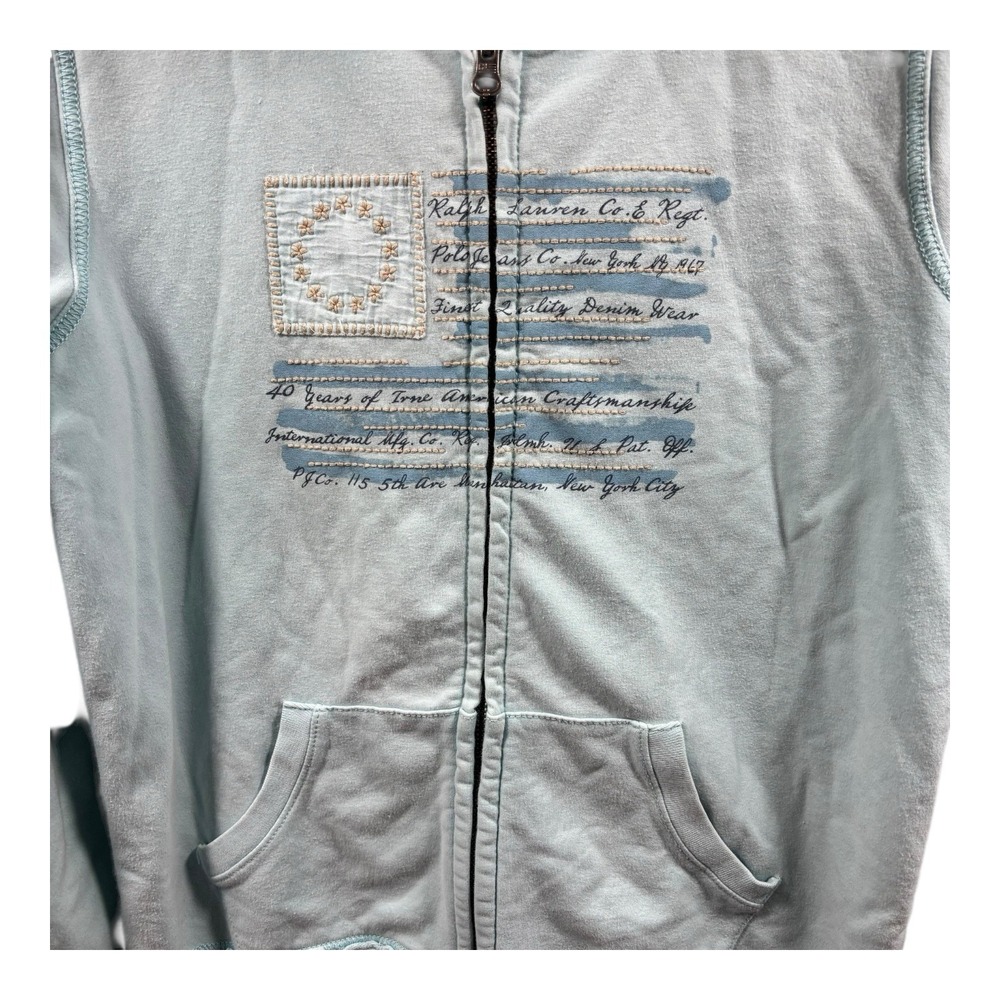 Polo‎ Ralph Lauren Hoodie Womens Large Aqua Blue Full Zip Pockets Embroidered - Picture 3 of 8